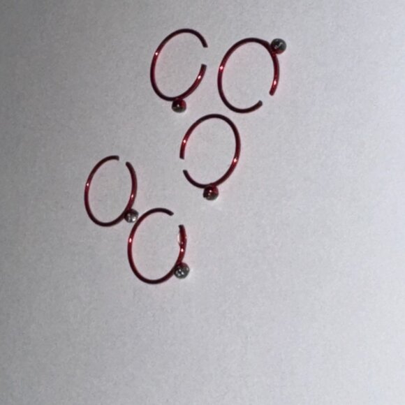 Red 22 Gauge Titanium Plated Hoop Nose Rings - Picture 10 of 10